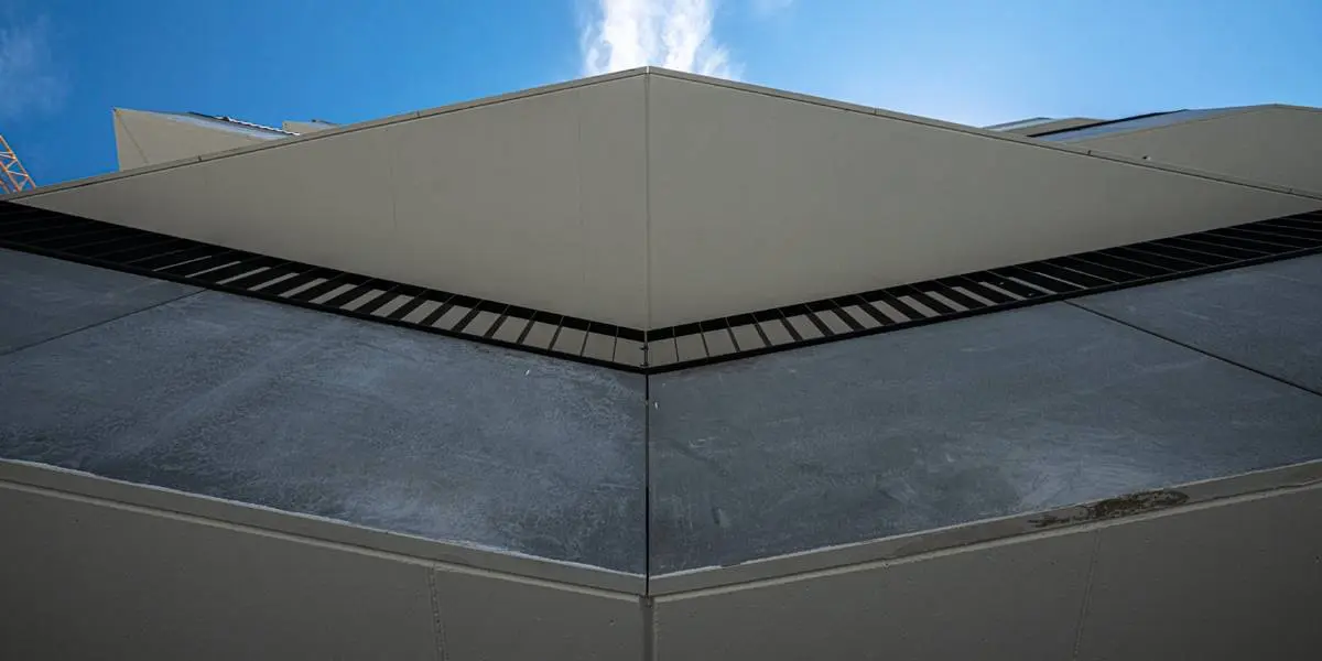 Modern metal balustrades design on contemporary building exterior