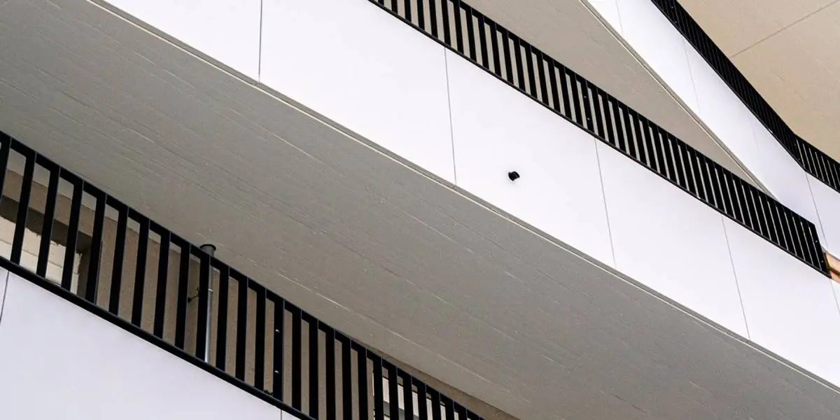 Metal horizontal bar balustrade on modern apartment balconies
