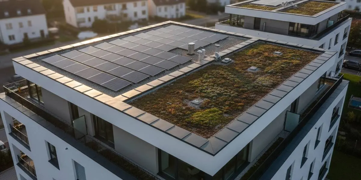 Flachdach mit Photovoltaik und nachhaltiger Attika-Lösung