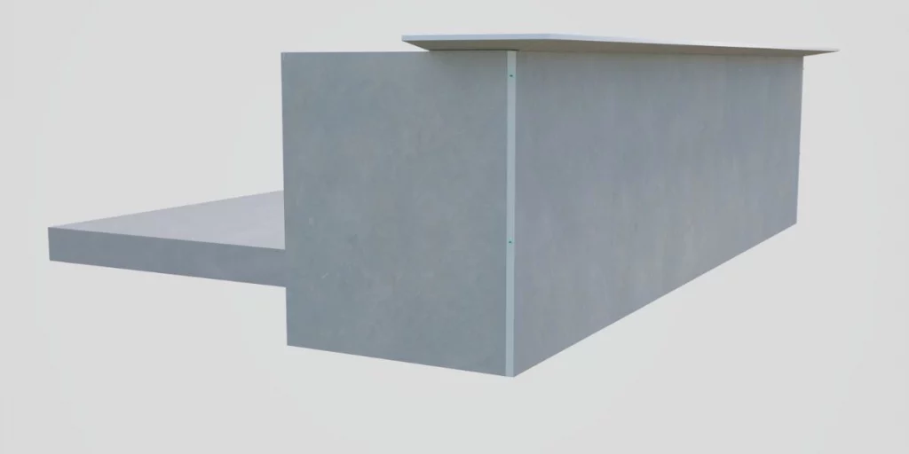 Detailed view of a modern parapet system showing the transition between the wall and the roof edge.