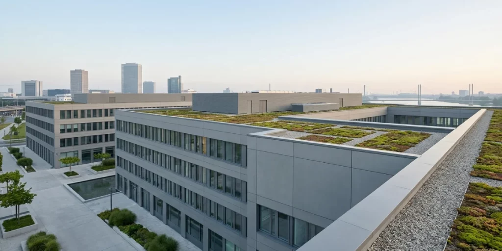 High-end commercial building featuring a smooth, precision-engineered parapet system as a durable alternative to traditional brick.