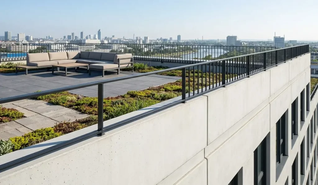 Tragende Betonstruktur für moderne Dachaufbauten.
