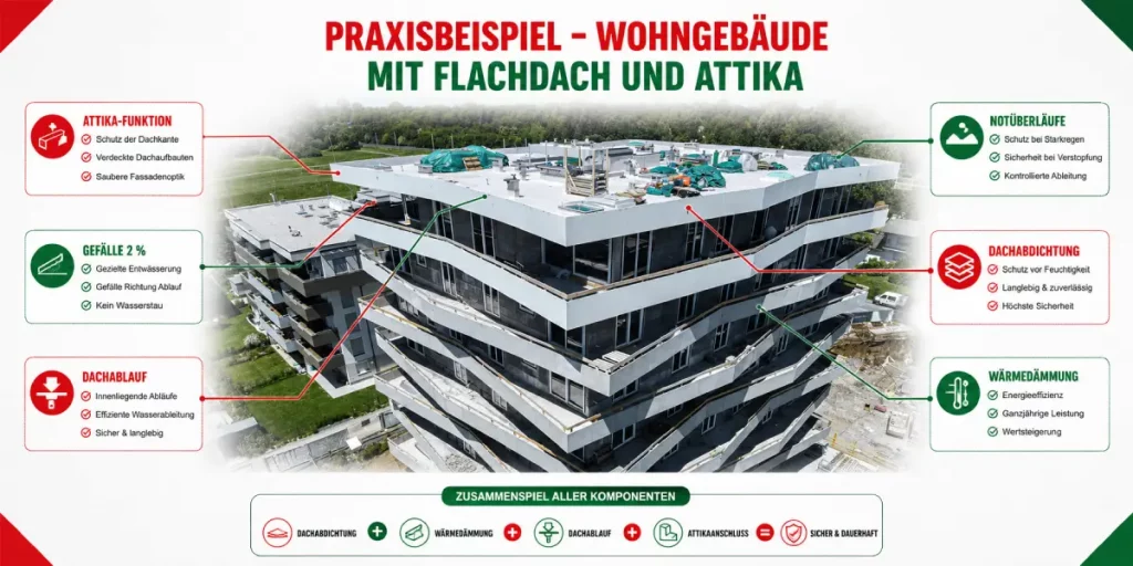 attika flachdach entwässerung